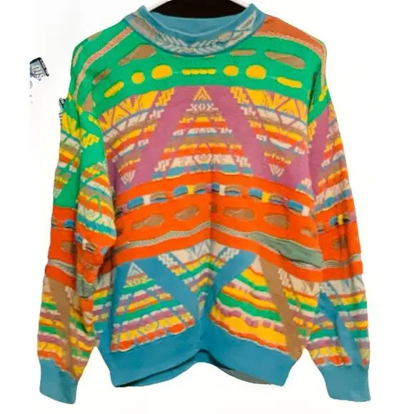 Vintage COOGI Australia Sweater Sz M Texured Multi Color-Pattern-Stitch-Cotton - Picture 2 of 7